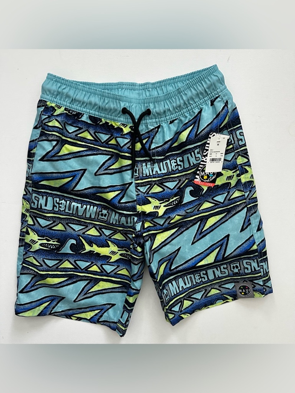 Maui & Sons Geo Shark Printed Swim Trunks Size M Boys